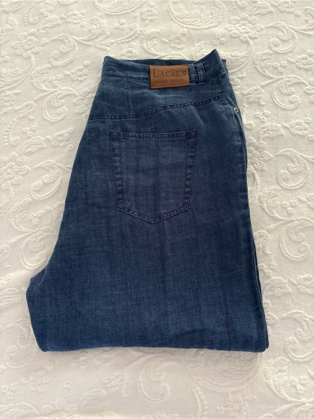 Ralph Lauren Linen Women's Blue Denim Look Wide Leg Trousers